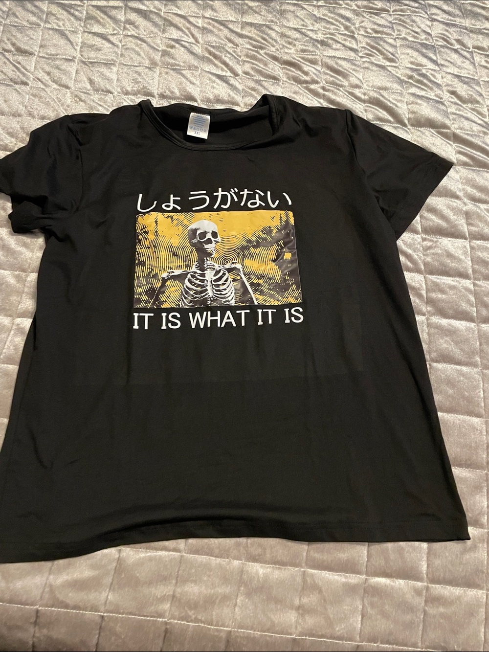 Black Graphic Kids T-Shirt with Skeleton Print - It Is What It Is